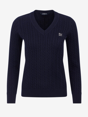 LeMieux Ladies Navy Carla Cable V-Neck Knit Jumper Navy| Online For Equine