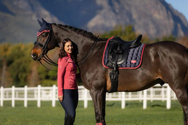 LeMieux Loire Classic Dressage Square Navy/Cranberry| Online For Equine