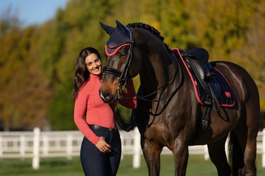 LeMieux Loire Classic Dressage Square Navy/Cranberry| Online For Equine