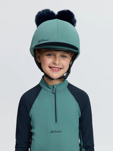 LeMieux Navy/Aloe Mini Double Pom Hat Silk| Online For Equine
