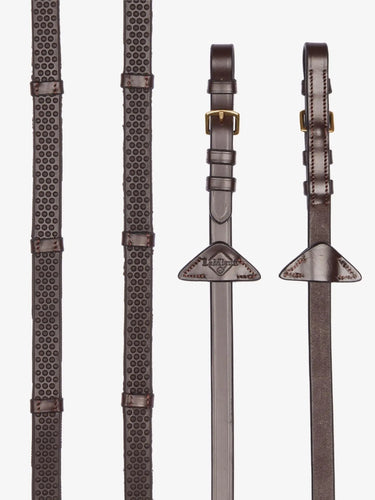 LeMieux Soft Rubber Reins with Stoppers Havana/Brass| Online For Equine