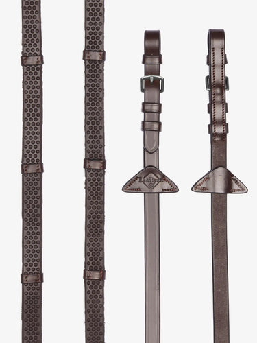 LeMieux Soft Rubber Reins with Stoppers Havana/Silver| Online For Equine