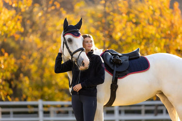 LeMieux Suede Close Contact Square Navy/Cranberry| Online For Equine