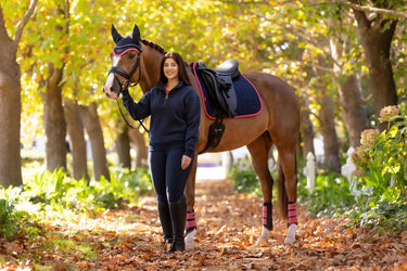 LeMieux Suede Dressage Square Navy/Cranberry| Online For Equine