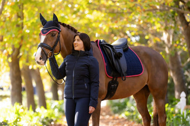 LeMieux Suede Dressage Square Navy/Cranberry| Online For Equine