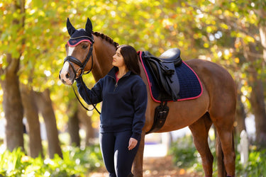 LeMieux Suede Dressage Square Navy/Cranberry| Online For Equine