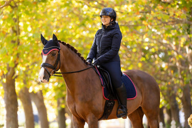 LeMieux Suede Dressage Square Navy/Cranberry| Online For Equine