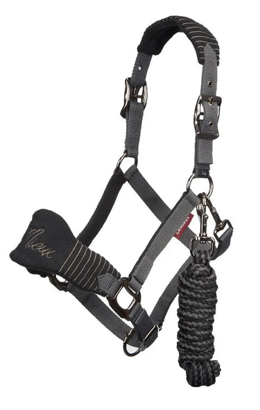 Buy LeMieux Vogue Fleece Black / Grey Headcollar & Leadrope Set| Online for Equine