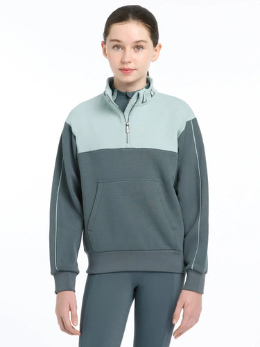 Buy the LeMieux Young Rider Petrol/Glacier Kate Quarter Zip Sweater | Online for Equine