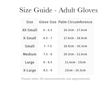 Buy LeMieux Black Close Contact Glove Size Guide | Online for Equine