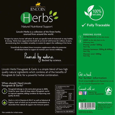 Lincoln Herbs Fenugreek & Garlic Refill Pouch| Online For Equine