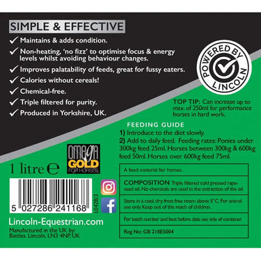 Lincoln Omega Gold Rapeseed Oil| Online For Equine