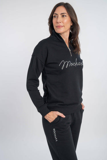 Buy Mochara Half Zip Sweatshirt in Jet Black Luxe Edition | Online for Equine