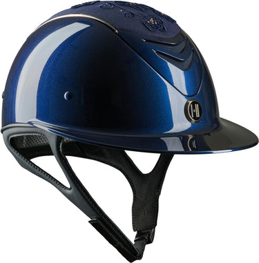 One K Avancé Riding Helmet - Embroidery Top Chrome Piping - Navy Shiny| Online For Equine