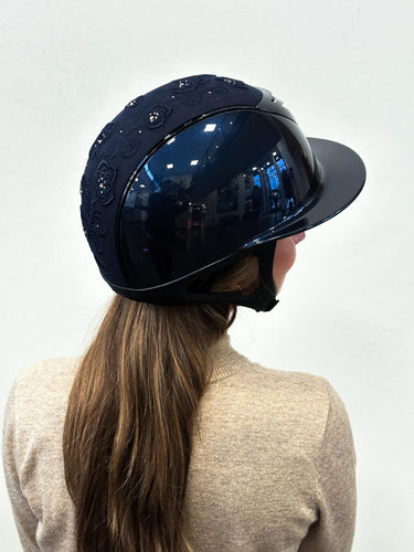 One K Avancé Riding Helmet - Embroidery Top Chrome Piping - Navy Shiny| Online For Equine