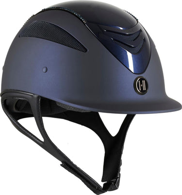 One K Defender Pro Riding Helmet - Glossy Top Swarowski Piping - Navy| Online For Equine
