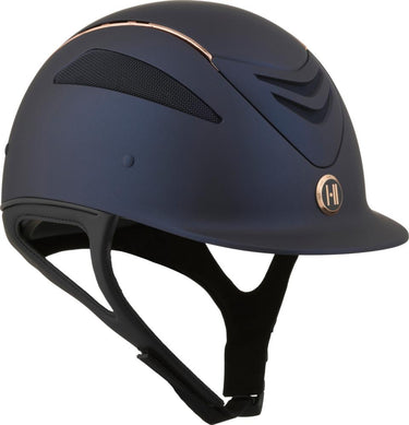 One K Defender Pro Riding Helmet - Matt Top Rosegold Piping - Navy| Online For Equine