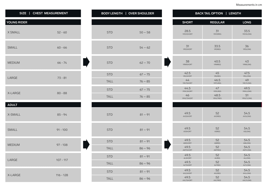 Racesafe HX3 Size Guide | Online for Equine