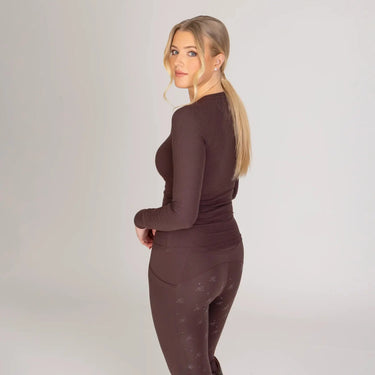 Shires Aubrion Ladies Equestrian Ribbed Long Sleeve Top Espresso| Online For Equine