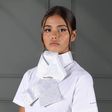 Shires Aubrion Ready Tied Brocade Riding Stock White| Online For Equine