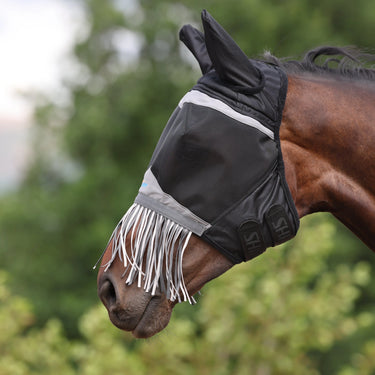 Shires FlyGuard Pro Fine Mesh Fly Mask with Ears & Nose Fringe Jet| Online For Equine