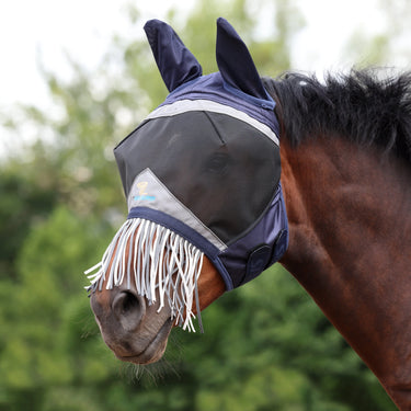 Shires FlyGuard Pro Fine Mesh Fly Mask with Ears & Nose Fringe Navy| Online For Equine