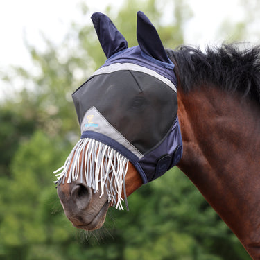 Shires FlyGuard Pro Fine Mesh Fly Mask with Ears & Nose Fringe Navy| Online For Equine