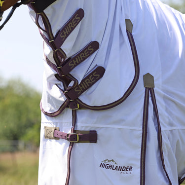 Shires Highlander Plus White / Black Cherry Sun Shade Fly Combo Rug| Online For Equine