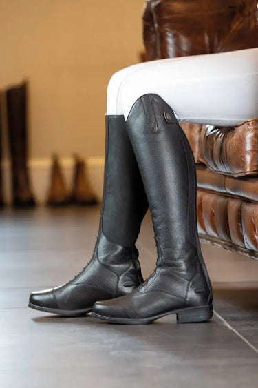 Rhinegold Bottes D’Équitation Enfant Cuir Classiques – Sans Zip, Élastiques Latéraux, Noir/Marron – Confort Jeunes Cavaliers