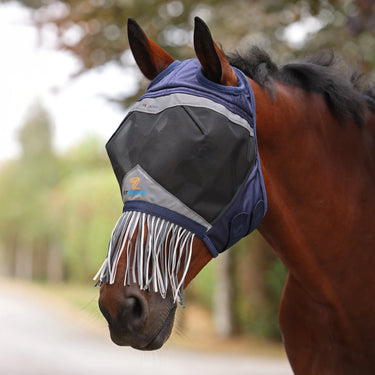 Shires Navy FlyGuard Pro Fine Mesh Fly Mask with Ear Holes & Nose Fringe| Online For Equine