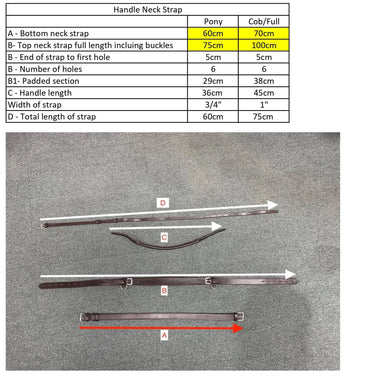 Buy Shires Velociti GARA Black Neck Strap with Handle Sizing Guide | Online for Equine