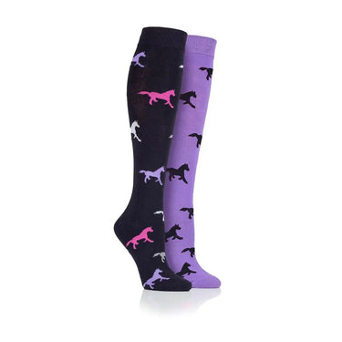 Buy Storm Bloc Navy/Lilac Galloping Horses Ladies Midweight Knee High Socks| Online for Equine
