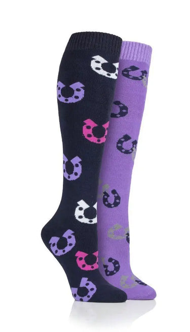 Buy Storm Bloc Navy/Lilac Horseshoes Ladies Midweight Knee High Socks| Online for Equine