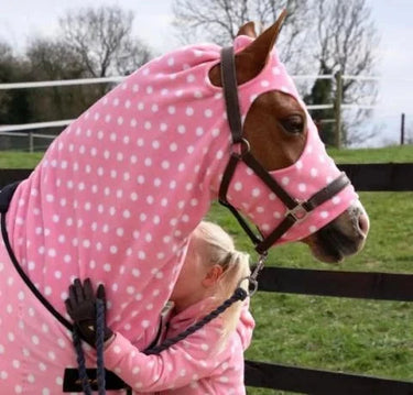 Supreme Products Pretty Pink Dotty Fleece Hood - 17.2hh| Online For Equine