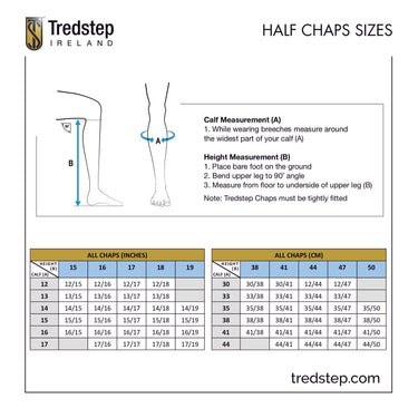 Size Guide Tredstep Half Chaps | Online for Equine