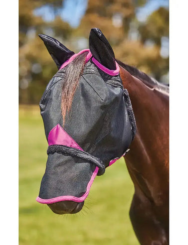 Buy WeatherBeeta Black/Purple ComFiTec Deluxe Durable Mesh Mask With Ears & Nose| Online for Equine