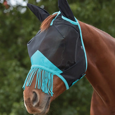 Buy WeatherBeeta Black/Turquoise ComFiTec Deluxe Durable Fine Mesh Mask With Ears & Tassels| Online for Equine