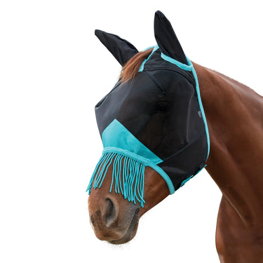 WeatherBeeta Black/Turquoise ComFiTec Deluxe Durable Fine Mesh Mask With Ears & Tassels| Online For Equine