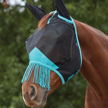 WeatherBeeta Black/Turquoise ComFiTec Deluxe Durable Fine Mesh Mask With Ears & Tassels| Online For Equine