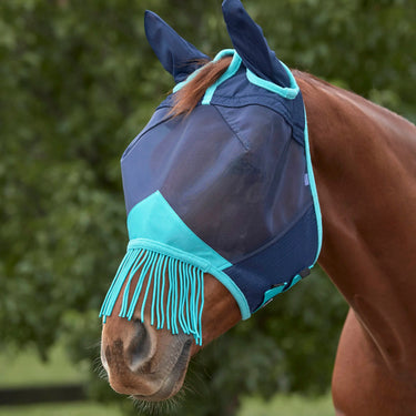 WeatherBeeta Black/Turquoise ComFiTec Deluxe Durable Fine Mesh Mask With Ears & Tassels| Online For Equine
