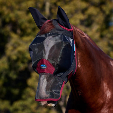 Weatherbeeta Black/Burgundy Comfitec Fine Mesh Fly Mask With Ears & Nose| Online For Equine