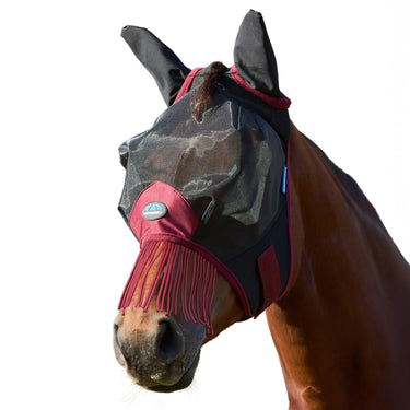 Weatherbeeta Black/Burgundy Comfitec Fine Mesh Fly Mask With Ears & Tassels| Online For Equine