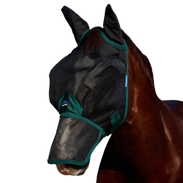 Weatherbeeta Black/Forest Green Comfitec Durable Mesh Fly Mask With Ears & Nose| Online For Equine