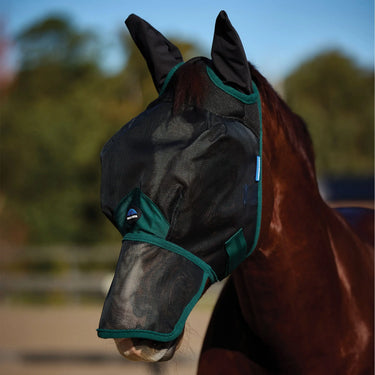 Weatherbeeta Black/Forest Green Comfitec Durable Mesh Fly Mask With Ears & Nose| Online For Equine