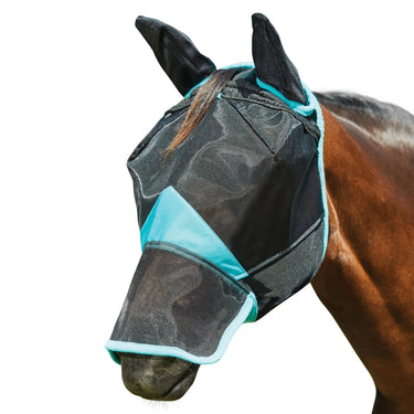 Weatherbeeta Black/Turquoise Comfitec Deluxe Fine Mesh Fly Mask With Ears & Nose| Online For Equine
