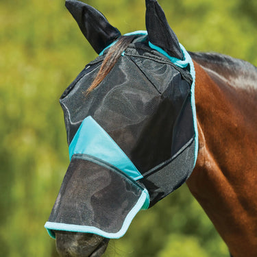 Weatherbeeta Black/Turquoise Comfitec Deluxe Fine Mesh Fly Mask With Ears & Nose| Online For Equine