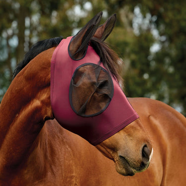 Weatherbeeta Burgundy/Black Comfitec Deluxe Stretch Fly Mask With Ears| Online For Equine
