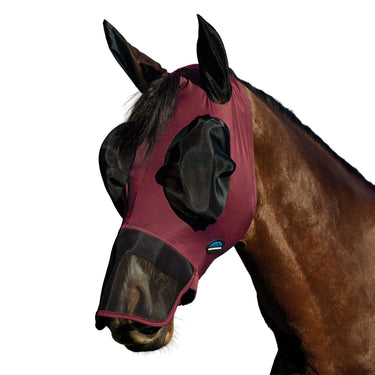 Weatherbeeta Burgundy/Black Comfitec Luxe Stretch Fly Mask With Ears & Nose| Online For Equine