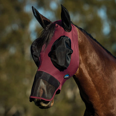 Weatherbeeta Burgundy/Black Comfitec Luxe Stretch Fly Mask With Ears & Nose| Online For Equine