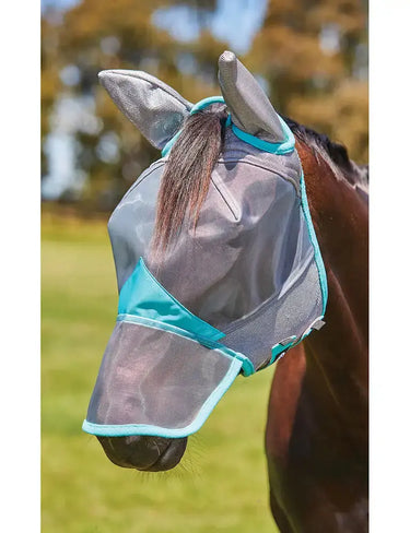 Weatherbeeta Grey/Turquoise Comfitec Deluxe Fine Mesh Fly Mask With Ears & Nose| Online For Equine
